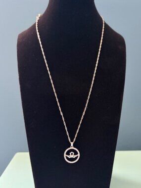 Glencara rhinestone and silvertone claddagh necklace